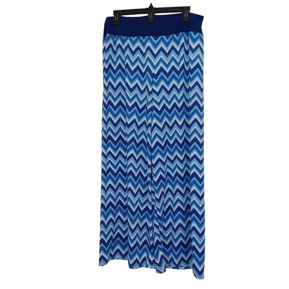 Ashley Blue Petite XL Pull-on Wide Leg Elastic Waist Pants Blue Chevron Print - Picture 1 of 6